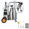 Electric Cow Milking Machine, 6.6 Gal / 25 L 304 Stainless Steel Bucket, Food-Grade Teat Cups and Silicone Hose, Strong Suction, Vacuum Pulsation