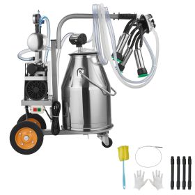 Electric Cow Milking Machine, 6.6 Gal / 25 L 304 Stainless Steel Bucket, Food-Grade Teat Cups and Silicone Hose, Strong Suction, Vacuum Pulsation
