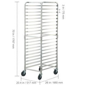Bun Pan Rack, 20-Tier Commercial Bakery Racks with Brake Wheels, Aluminum Racking Trolley Storage for Half & Full Sheet, Speed Rack For Kitchen Home