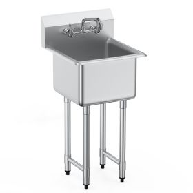Stainless Steel Prep & Utility Sink, 1 Compartment Free Standing Small Sink Include Faucet & legs, 18"x41" Commercial Single Bowl Sinks for Garage