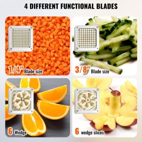 Commercial French Fry Cutter with 4 Replacement Blades, 1/4â€³ & 3/8â€³ Blade Easy Dicer Chopper, 6-wedge Slicer & 6-wedge Apple Corer