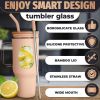 46 Oz Glass Tumbler with Straw and Lid Peach Glass Water Bottle with Natural Bamboo Lid 2 Slim and Boba Straws Silicone Sleeve Dishwasher Safe Car Hol