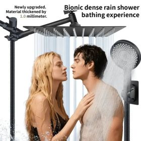 12-inch High-Flow Square Shower Head Set - Water-Saving Rain Shower With 3-Level Handheld Spray (Option: MatteBlack)